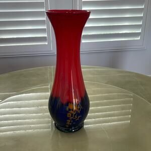 Handmade Blown Glass ML 5 Vase Red Multi  Signed